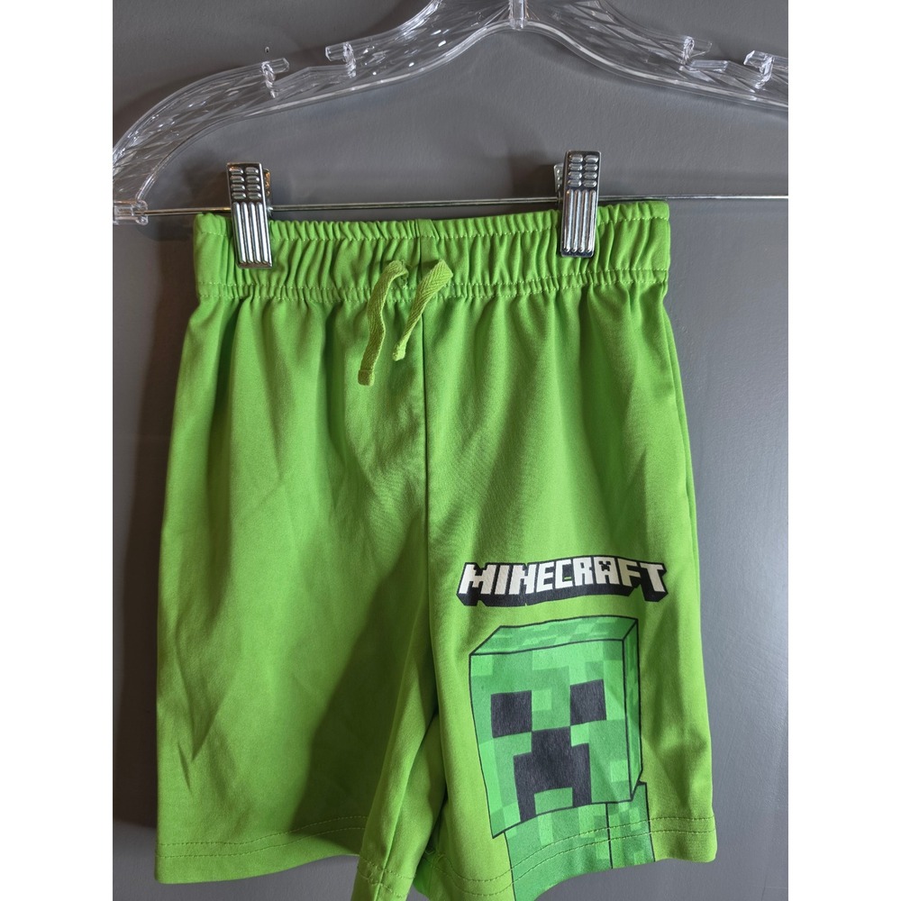 Minecraft Creeper Graphic Shorts Boys Size 4 Lime Green Elastic Waist Drawstring